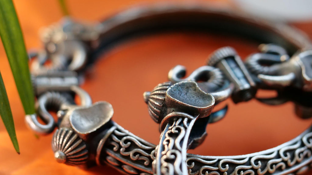 Hasto by Hasti Oxidised German Silver Elephant Motif Openable Kada Pair for Women | Navratri Bangles, Ethnic Kada, Garba Jewellery & Saree Wear