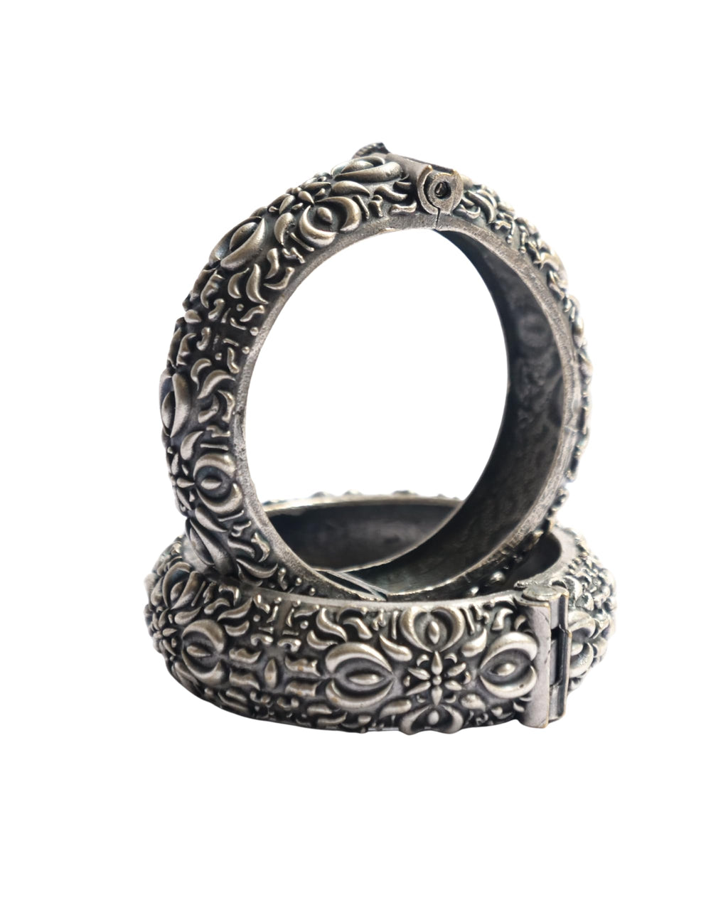 Hasto by Hasti Oxidised German Silver Floral Vine Openable Bangle Pair for Women | Navratri Bangles (Kada), Ethnic Kurti Jewellery, Garba Jewellery & Saree Wear