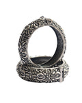 Hasto by Hasti Oxidised German Silver Floral Vine Openable Bangle Pair for Women | Navratri Bangles (Kada), Ethnic Kurti Jewellery, Garba Jewellery & Saree Wear