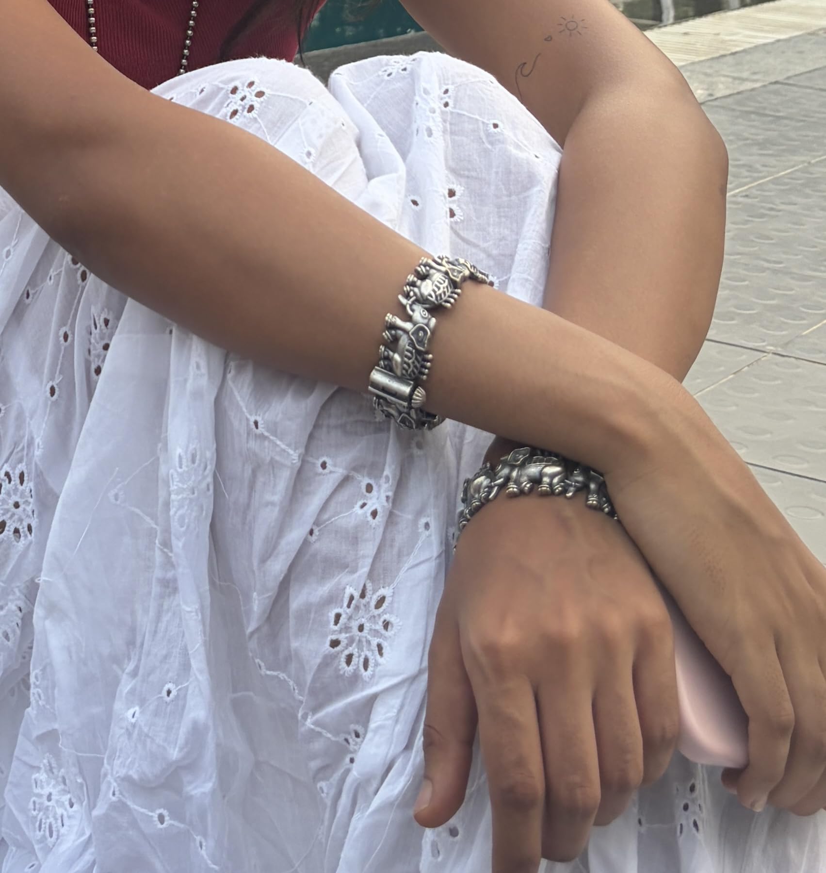 Hasto by Hasti Oxidised German Silver Multiple Elephant Motif Openable Kada for Women (Pair of 2) Navratri Bangles, Ethnic Kada, Garba Jewellery & Saree Wear