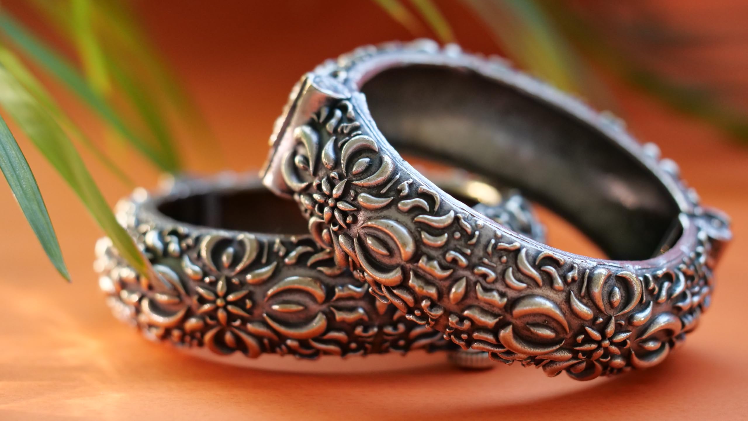 Hasto by Hasti Oxidised German Silver Floral Vine Openable Bangle Pair for Women | Navratri Bangles (Kada), Ethnic Kurti Jewellery, Garba Jewellery & Saree Wear