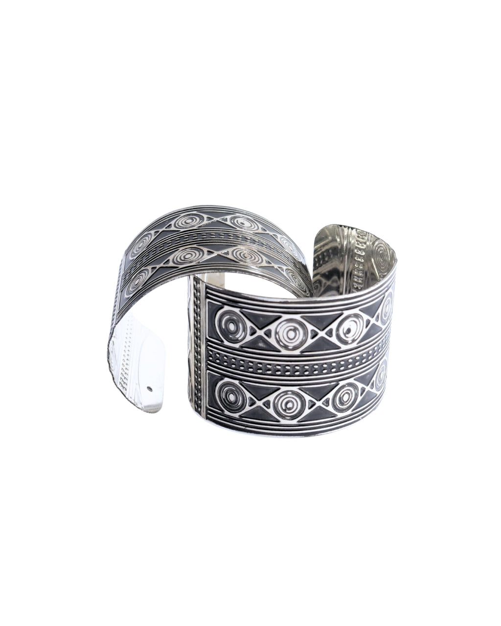 Hasto by Hasti Oxidised German Silver Concentric Circle Panel Wide Cuff Bracelet for Women – Navratri, Saree & Festive Outfits