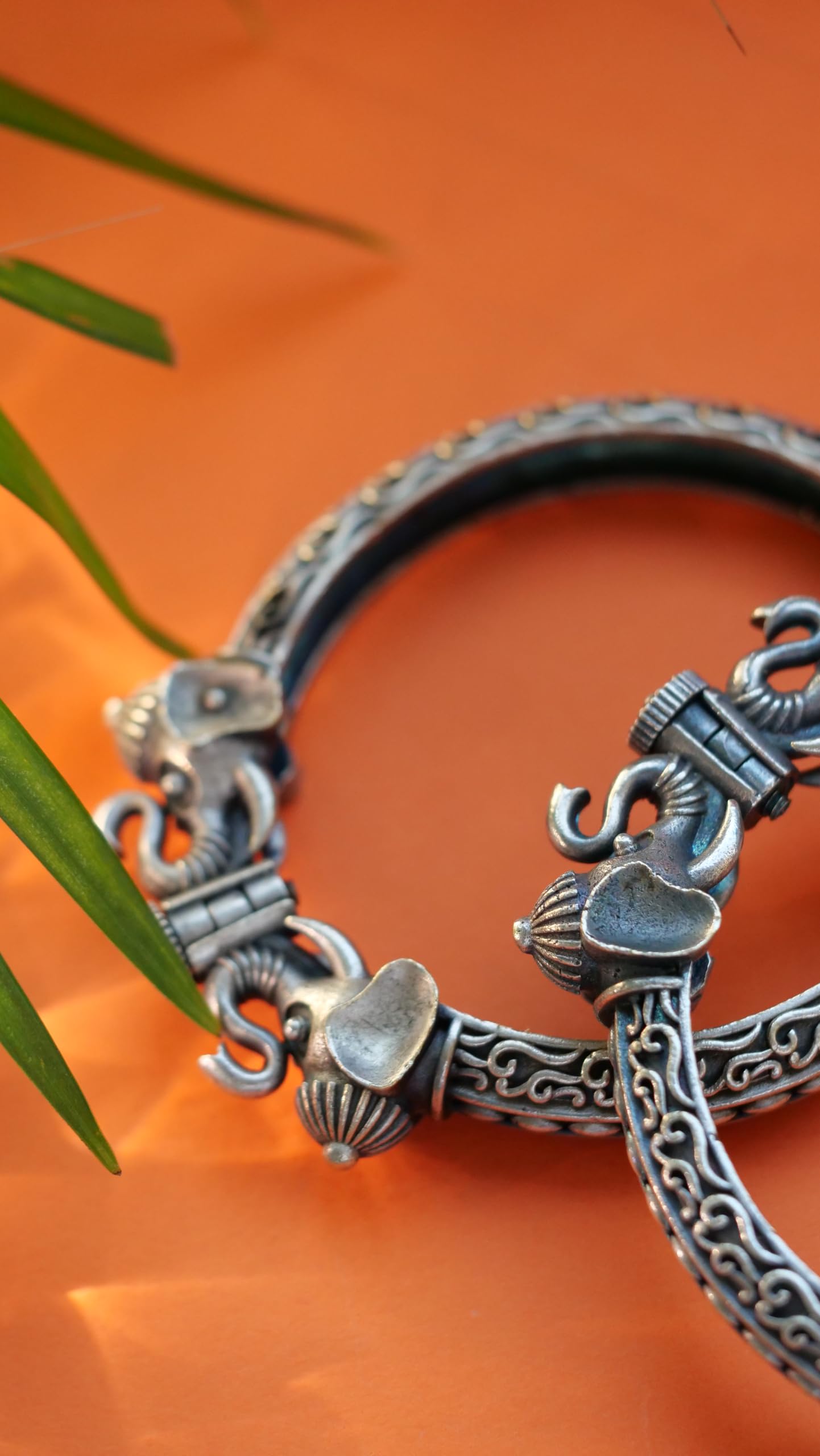 Hasto by Hasti Oxidised German Silver Elephant Motif Openable Kada Pair for Women | Navratri Bangles, Ethnic Kada, Garba Jewellery & Saree Wear