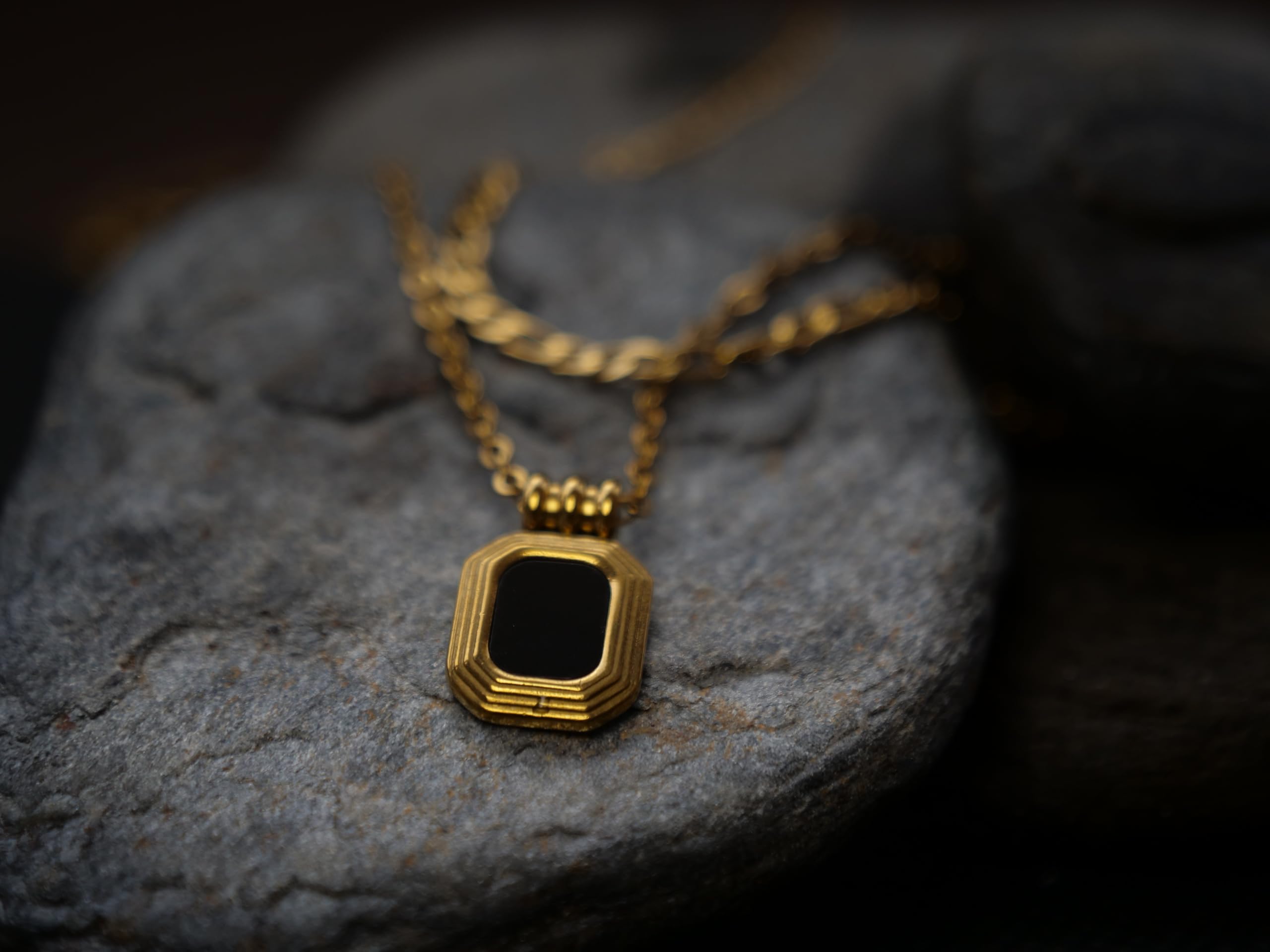 Hasto by Hasti Gold Layered Black Pendant Necklace for Women & Girls | Double Layer Chain Necklace with Square Black Charm | Minimal Daily Wear, Party & Gift Jewellery