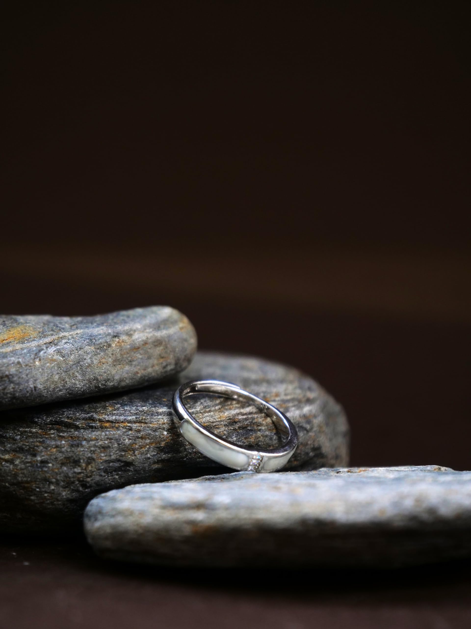 Hasto by Hasti Silver Minimal Band Ring for Women & Girls | Sleek Stone Detail Ring | Daily Wear, Office, Party & Gift Fashion Ring