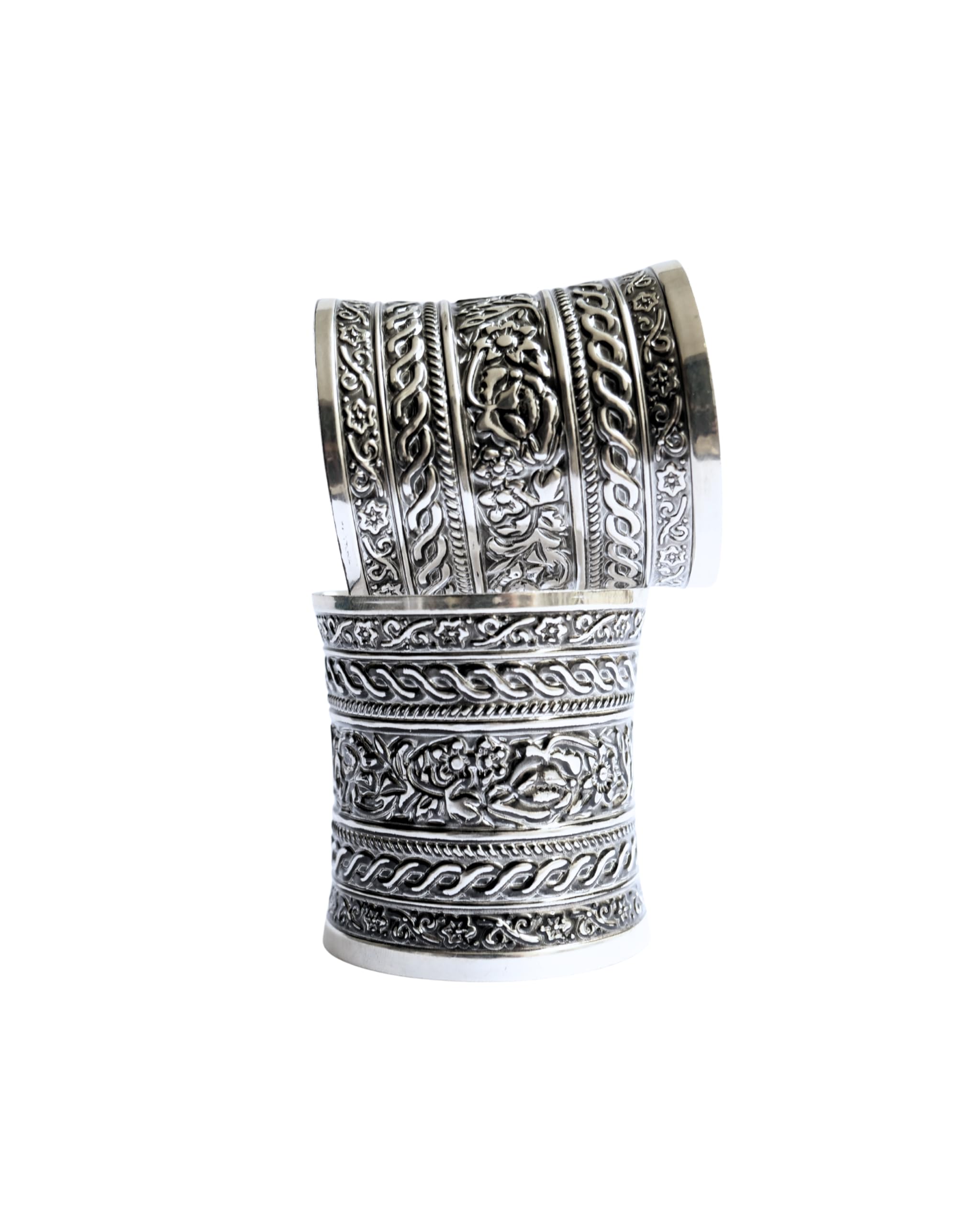 Hasto by Hasti Oxidised German Silver Floral Relief Panel Wide Cuff Bracelet for Women – Navratri, Saree & Kurti Looks