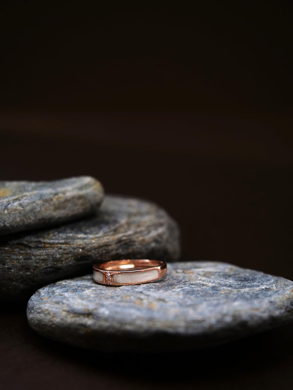 Hasto by Hasti Rose Gold Minimal Band Ring for Women & Girls | Sleek Stone Detail Ring | Daily Wear, Office, Party & Couple Style Ring