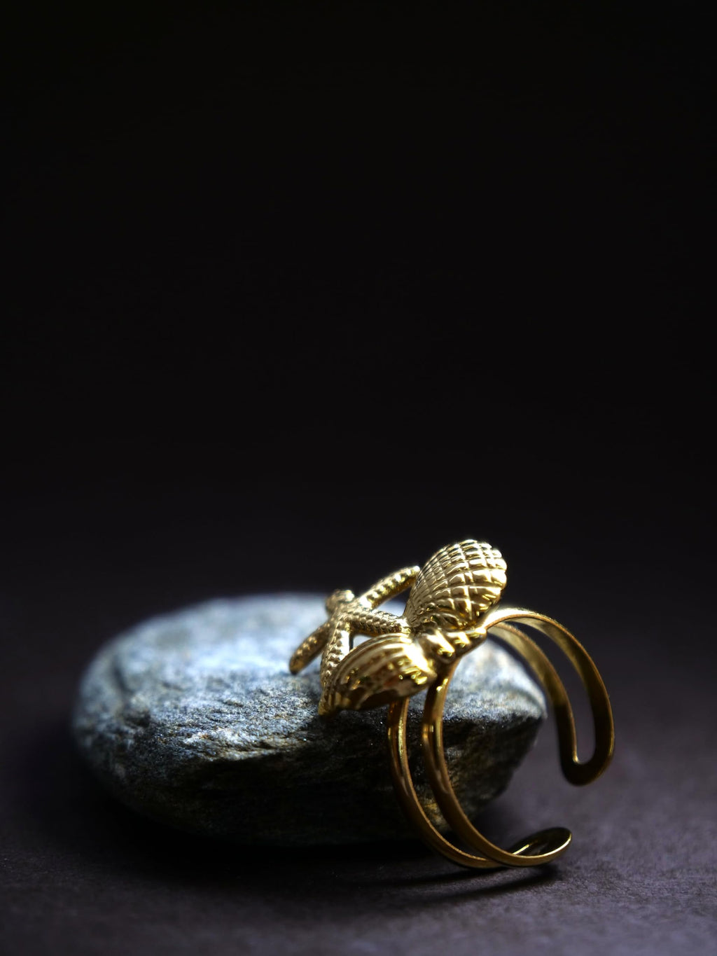 Hasto by Hasti Gold Sea Shell Starfish Adjustable Ring for Women & Girls | Ocean-Inspired Statement Ring | Vacation, Beach, Party & Daily Wear Fashion Ring