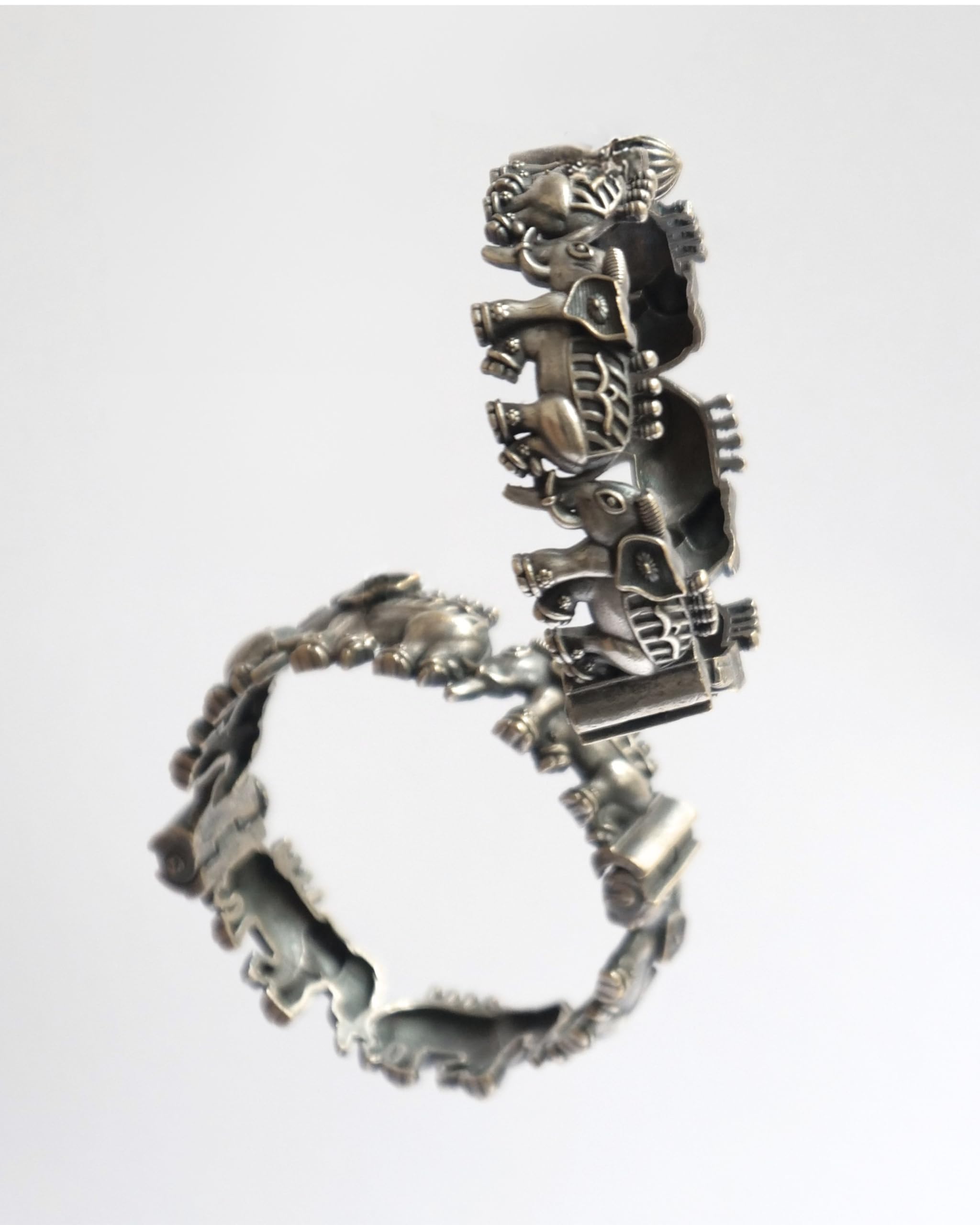 Hasto by Hasti Oxidised German Silver Multiple Elephant Motif Openable Kada for Women (Pair of 2) Navratri Bangles, Ethnic Kada, Garba Jewellery & Saree Wear