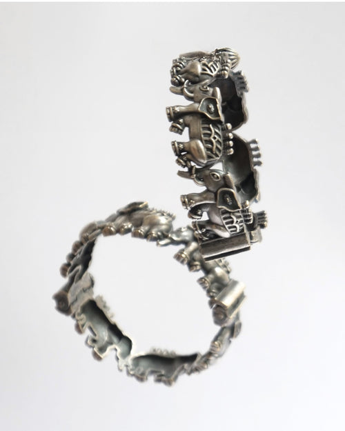 Hasto by Hasti Oxidised German Silver Multiple Elephant Motif Openable Kada for Women (Pair of 2) Navratri Bangles, Ethnic Kada, Garba Jewellery & Saree Wear