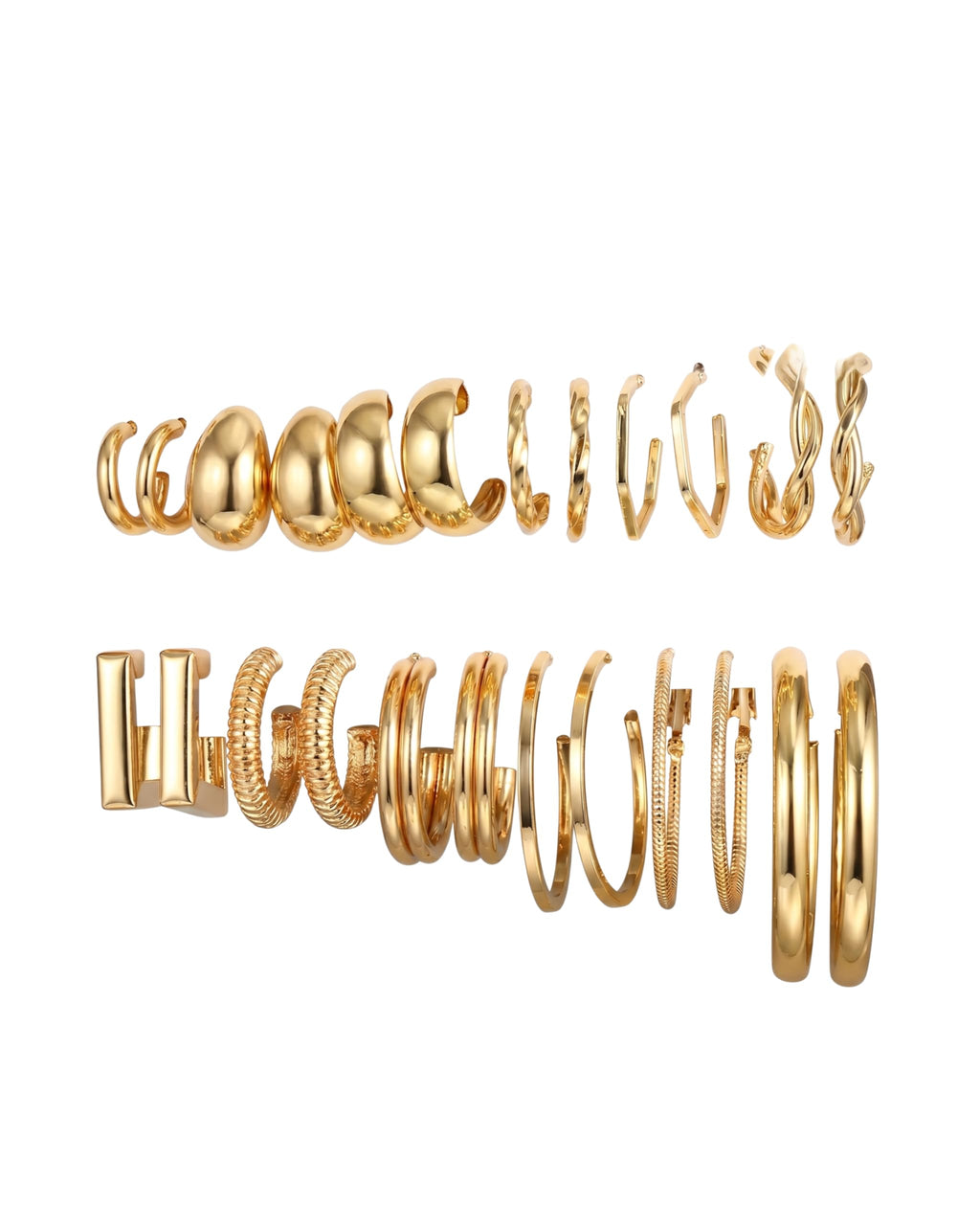 12 Gold Hoop Earrings Combo Set for Women | Chunky, Twisted & Minimal Korean Hoop Earrings Pack | Trendy Gold Plated Statement Earrings for Girls | Everyday Fashion Jewelry