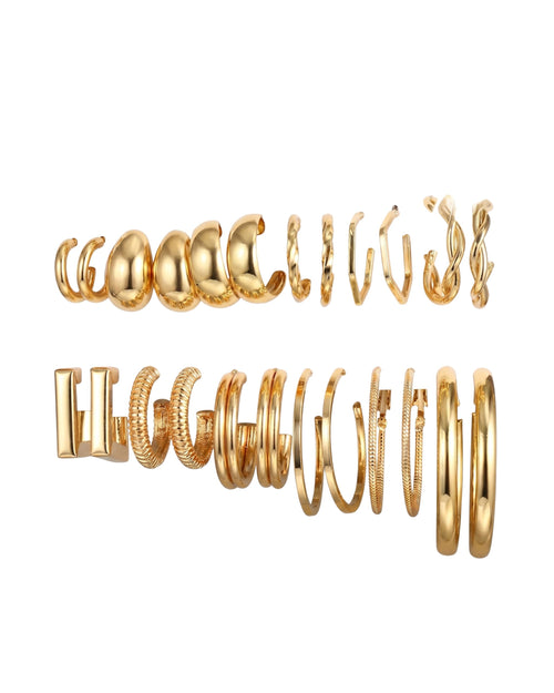 12 Gold Hoop Earrings Combo Set for Women | Chunky, Twisted & Minimal Korean Hoop Earrings Pack | Trendy Gold Plated Statement Earrings for Girls | Everyday Fashion Jewelry