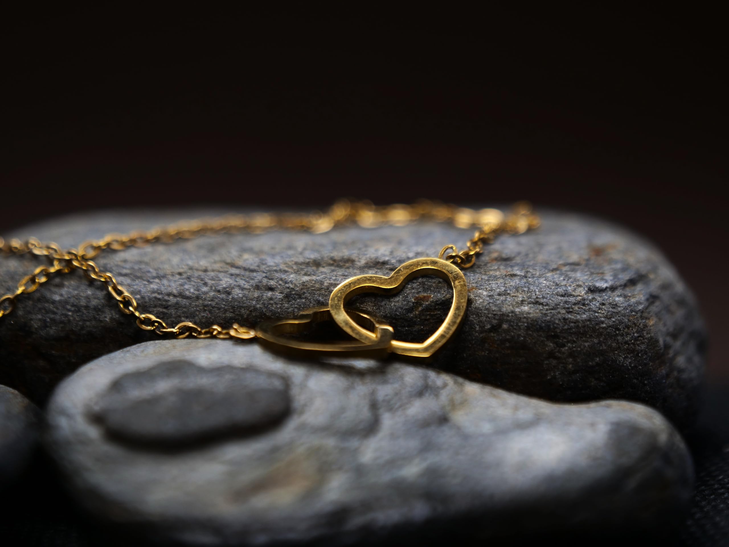 Hasto by Hasti Gold Interlocked Heart Necklace for Women & Girls | Minimal Double Heart Pendant Necklace | Daily Wear, Date, Party & Gift Jewellery