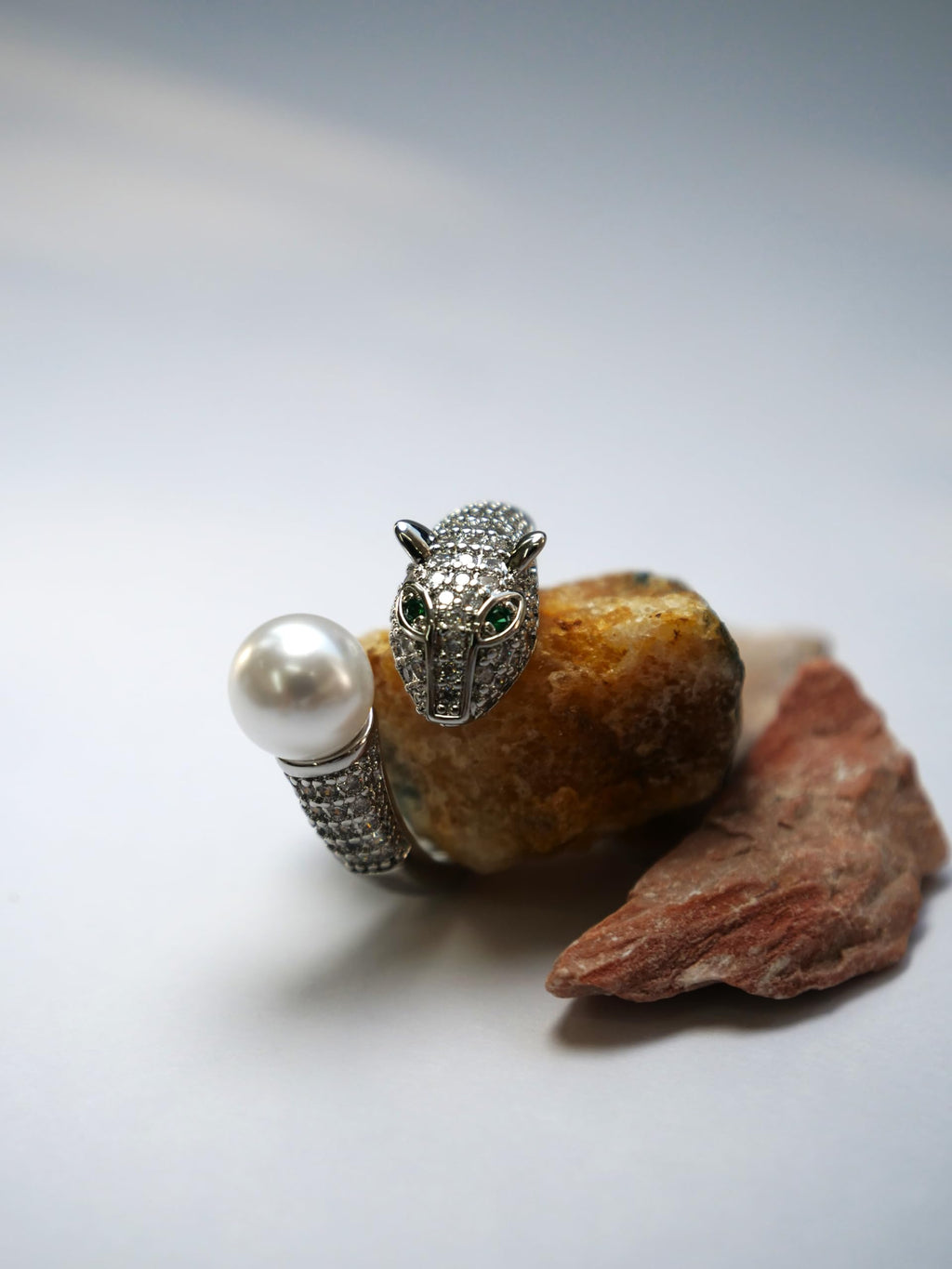 Hasto by Hasti Silver Leopard Pearl Adjustable Ring for Women & Girls | Statement Animal Design Ring | Party Fashion Ring