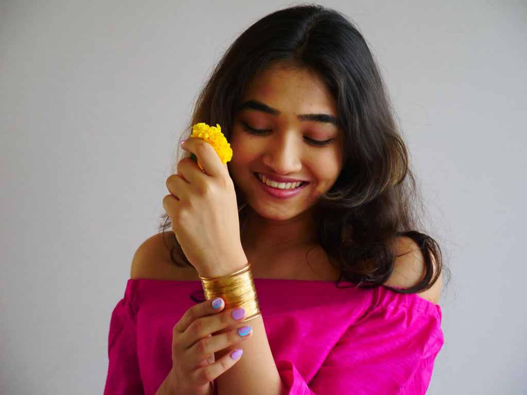 Hasto by Hasti Gold-Tone Multi-Wire Taar Wrap Bracelet for Women – Navratri, Diwali & Festive Looks