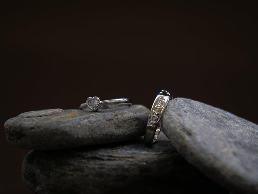 Hasto by Hasti Silver Love Couple Ring Set | Adjustable Matching Rings for Couples | Heart Design Promise Rings for Anniversary, Valentine’s Day & Gifting