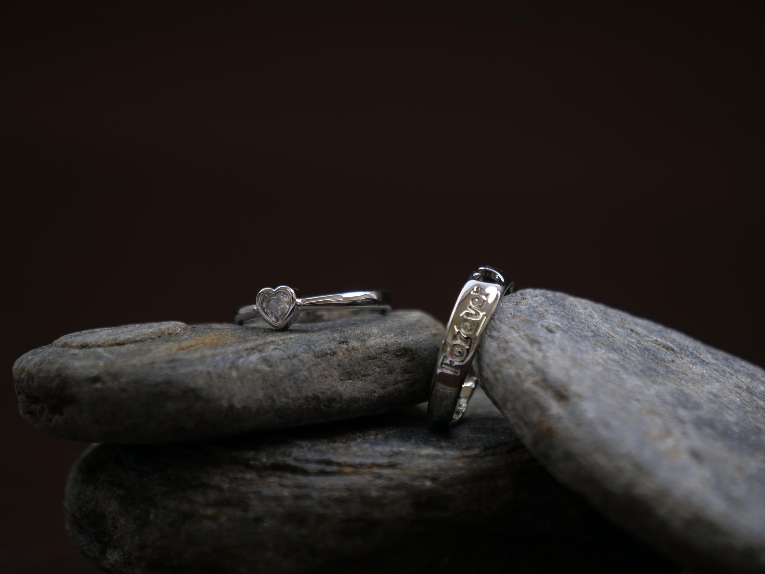 Hasto by Hasti Silver Love Couple Ring Set | Adjustable Matching Rings for Couples | Heart Design Promise Rings for Anniversary, Valentine’s Day & Gifting