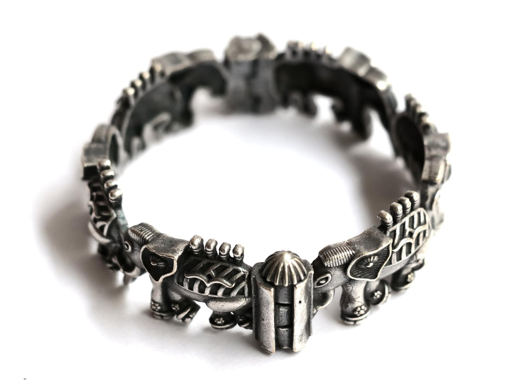 Hasto by Hasti Oxidised German Silver Multiple Elephant Motif Openable Kada for Women (Pair of 2) Navratri Bangles, Ethnic Kada, Garba Jewellery & Saree Wear