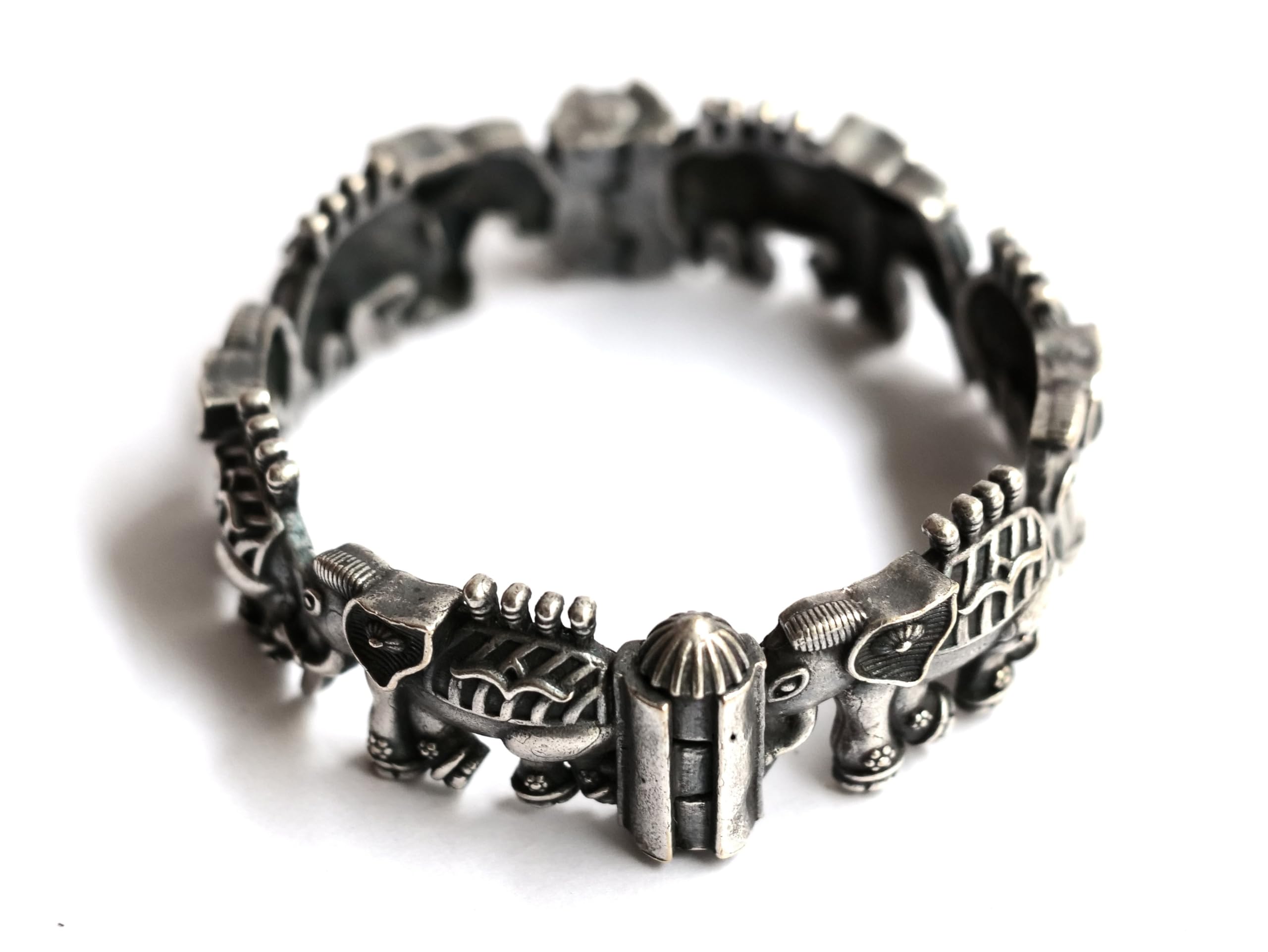 Hasto by Hasti Oxidised German Silver Multiple Elephant Motif Openable Kada for Women (Pair of 2) Navratri Bangles, Ethnic Kada, Garba Jewellery & Saree Wear
