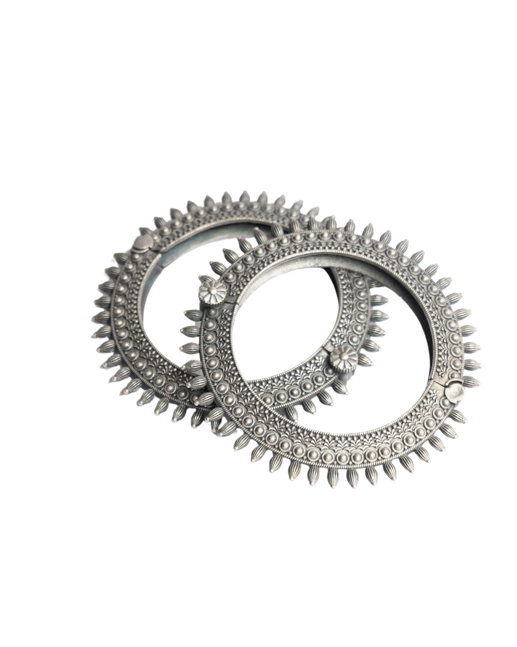 Hasto by Hasti Oxidised German Silver Beaded Leaf Fringe Kada Pair for Women | Navratri Bangles, Ethnic Kada, Garba Jewellery & Saree Wear