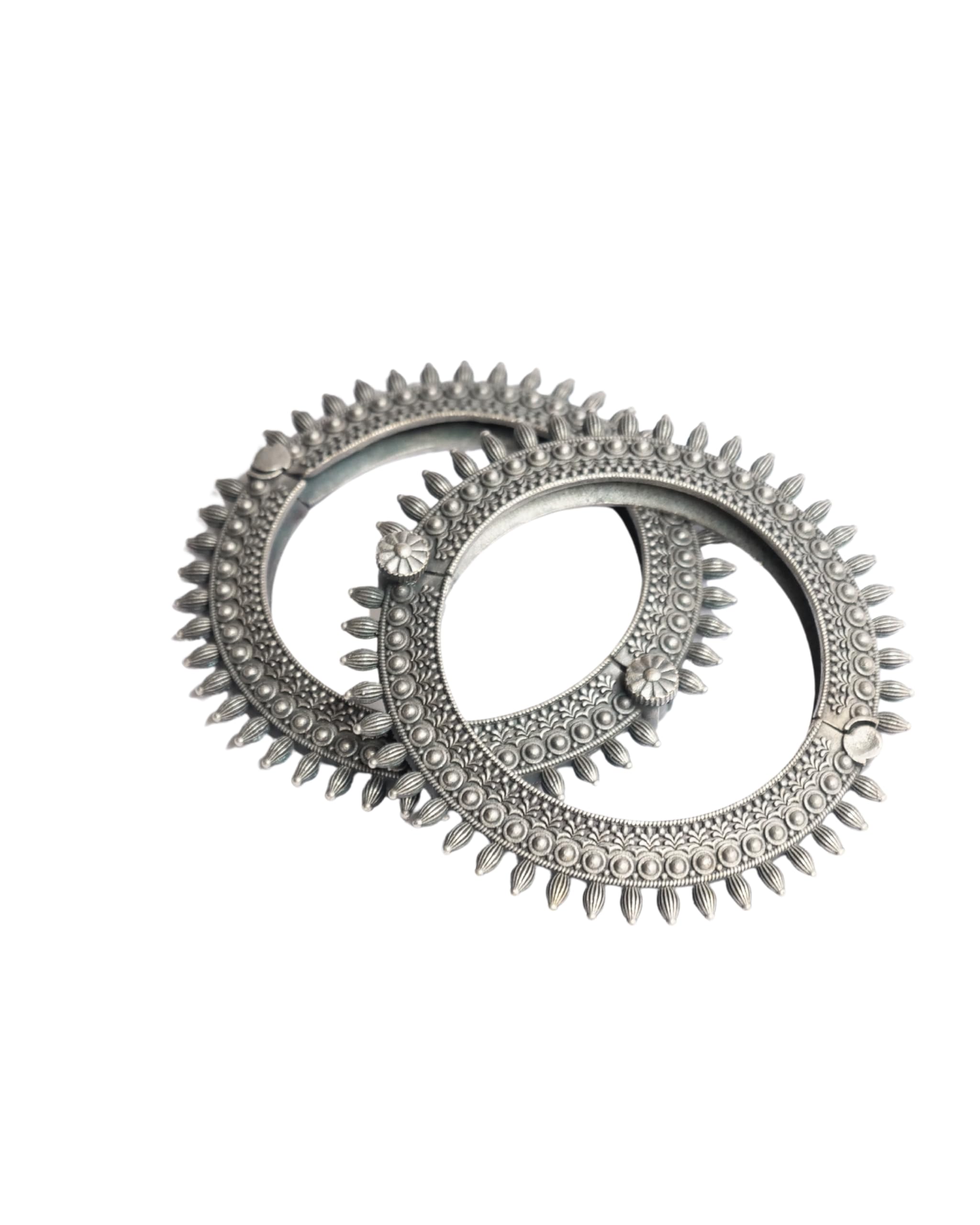 Hasto by Hasti Oxidised German Silver Beaded Leaf Fringe Kada Pair for Women | Navratri Bangles, Ethnic Kada, Garba Jewellery & Saree Wear