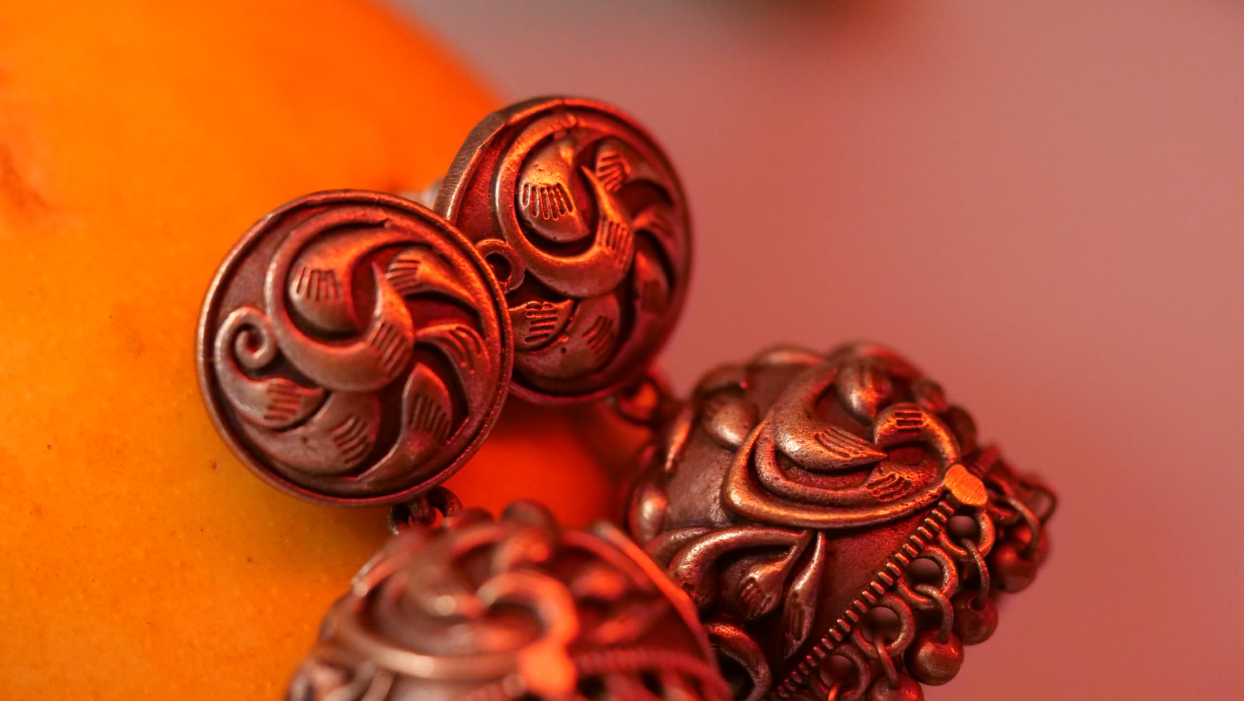 Hasto by Hasti Oxidised German Silver Floral Vine Dome Jhumka Earrings with Ghungroo Drops for Women | Navratri Earrings, Ethnic Kurti Earrings, Garba Jewellery & Saree Wear