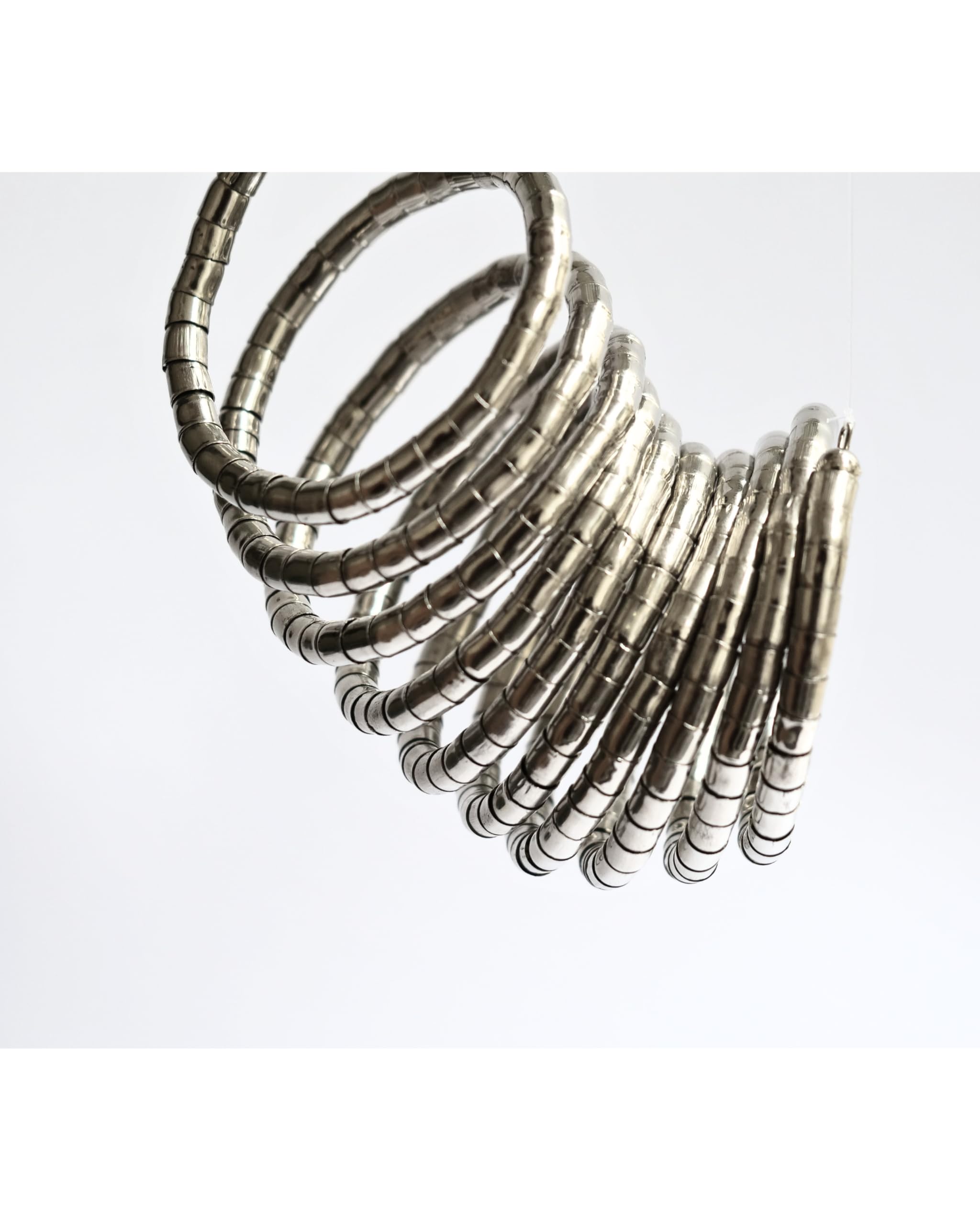 Hasto by Hasti German Silver Choker Necklace & Bracelet Set for Women | Flexible Spring-Back Tube Bead Jewellery | No-Clasp Pull-On Rajasthani Ethnic Set