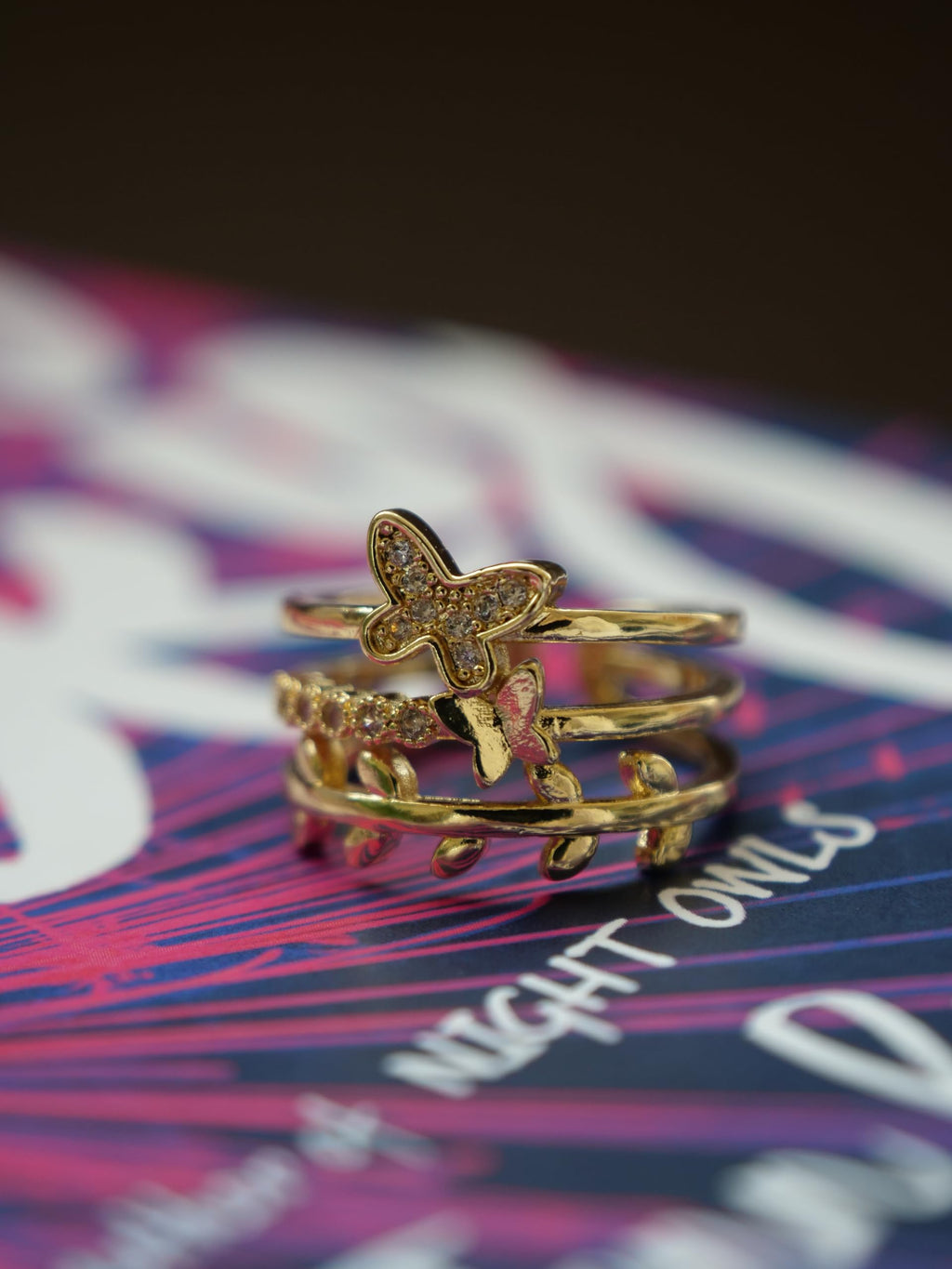 Hasto Gold Butterfly Adjustable Ring for Women & Girls