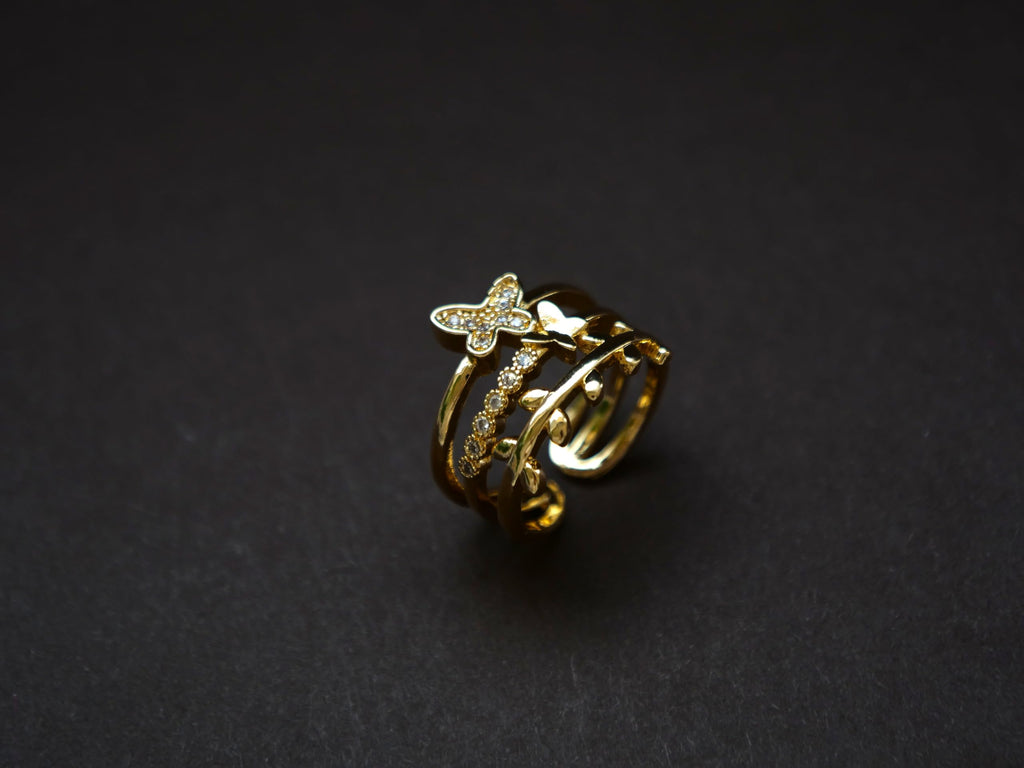 Hasto Gold Butterfly Adjustable Ring for Women & Girls