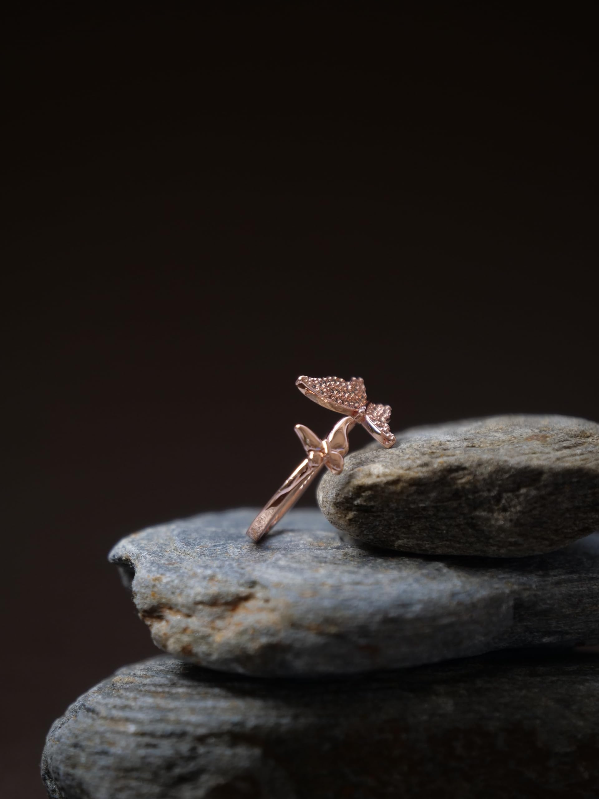 Hasto by Hasti Rose Gold Butterfly Adjustable Ring for Women & Girls | Sparkle Butterfly Fashion Ring | Cute Daily Wear, Party, Date & Gift Ring
