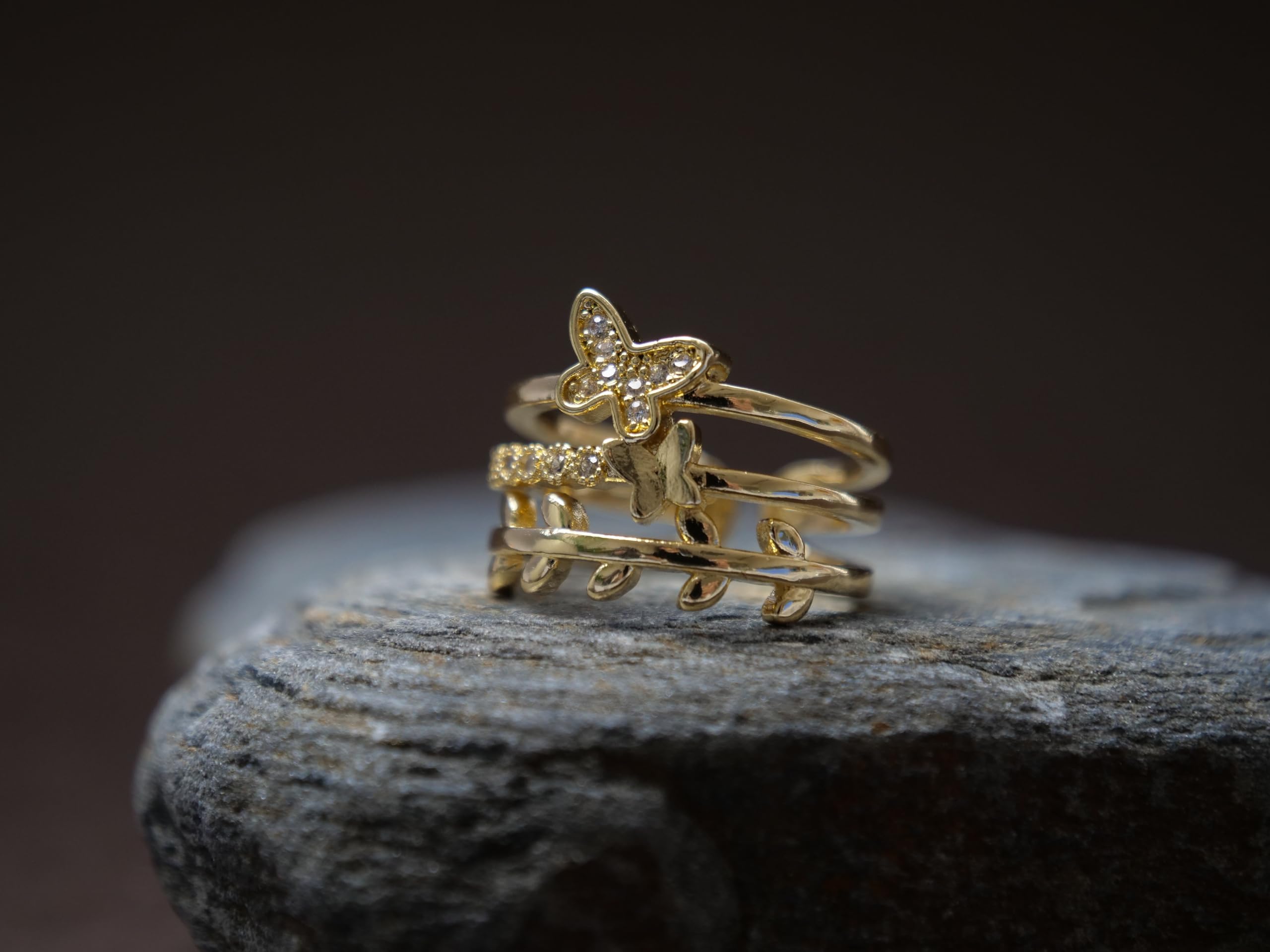 Hasto Gold Butterfly Adjustable Ring for Women & Girls