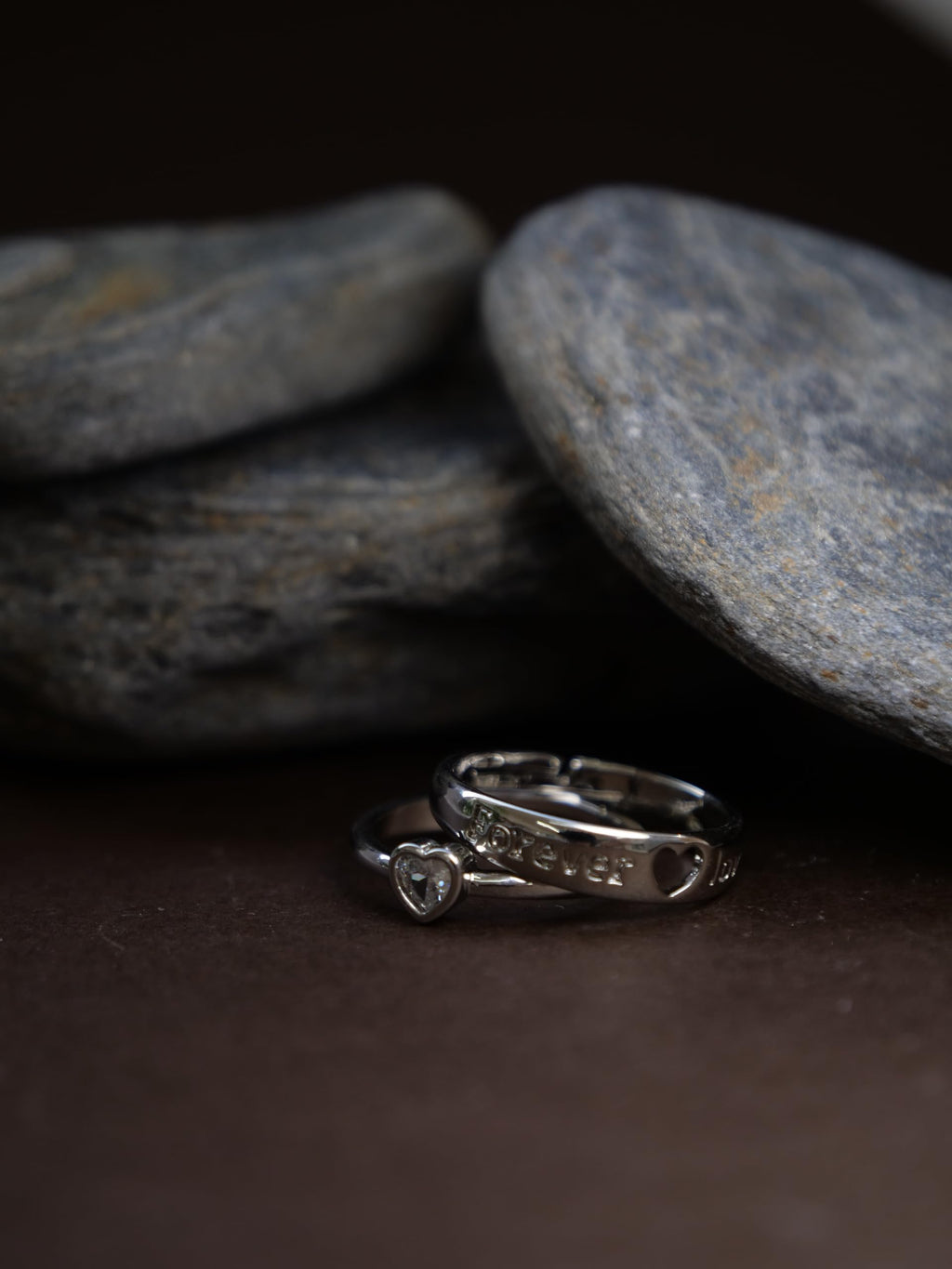 Hasto by Hasti Silver Love Couple Ring Set | Adjustable Matching Rings for Couples | Heart Design Promise Rings for Anniversary, Valentine’s Day & Gifting