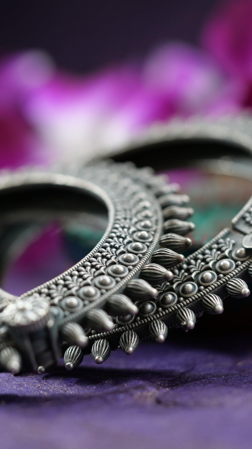 Hasto by Hasti Oxidised German Silver Beaded Leaf Fringe Kada Pair for Women | Navratri Bangles, Ethnic Kada, Garba Jewellery & Saree Wear