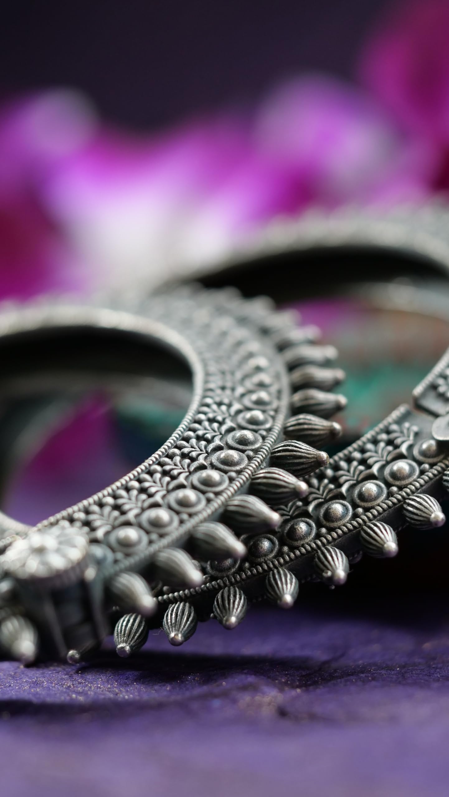 Hasto by Hasti Oxidised German Silver Beaded Leaf Fringe Kada Pair for Women | Navratri Bangles, Ethnic Kada, Garba Jewellery & Saree Wear