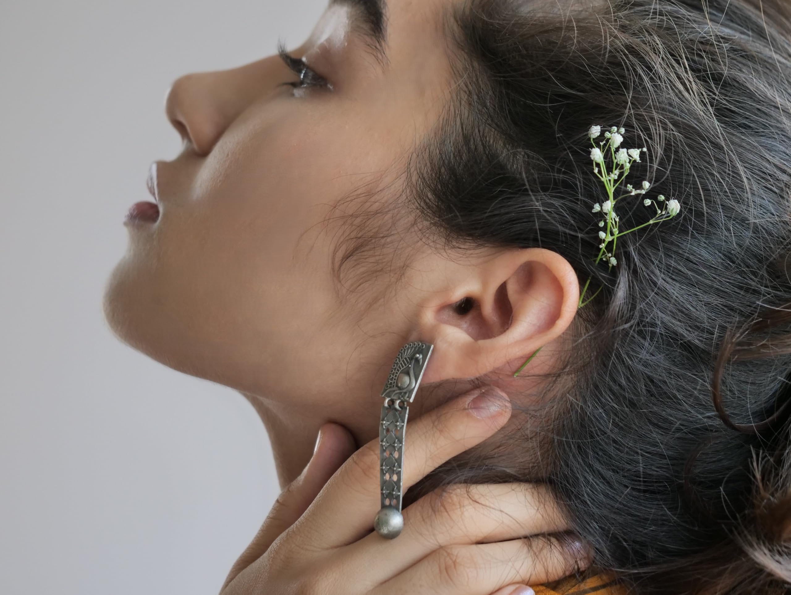 Hasto by Hasti Oxidised German Silver Peacock Motif Long Dangler Earrings for Women | Navratri Jewellery, Kurti Earrings, Garba Jewellery & Saree Wear