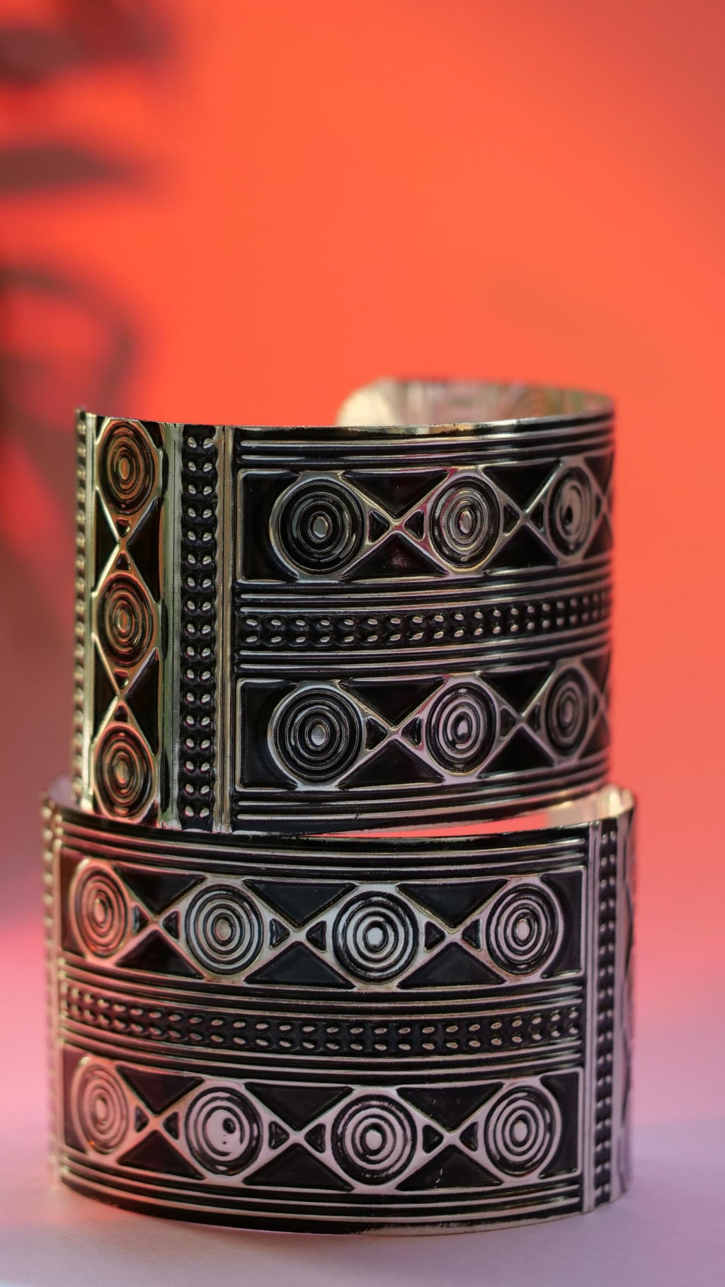 Hasto by Hasti Oxidised German Silver Concentric Circle Panel Wide Cuff Bracelet for Women – Navratri, Saree & Festive Outfits