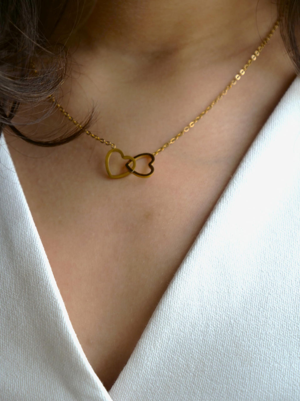 Hasto by Hasti Gold Interlocked Heart Necklace for Women & Girls | Minimal Double Heart Pendant Necklace | Daily Wear, Date, Party & Gift Jewellery