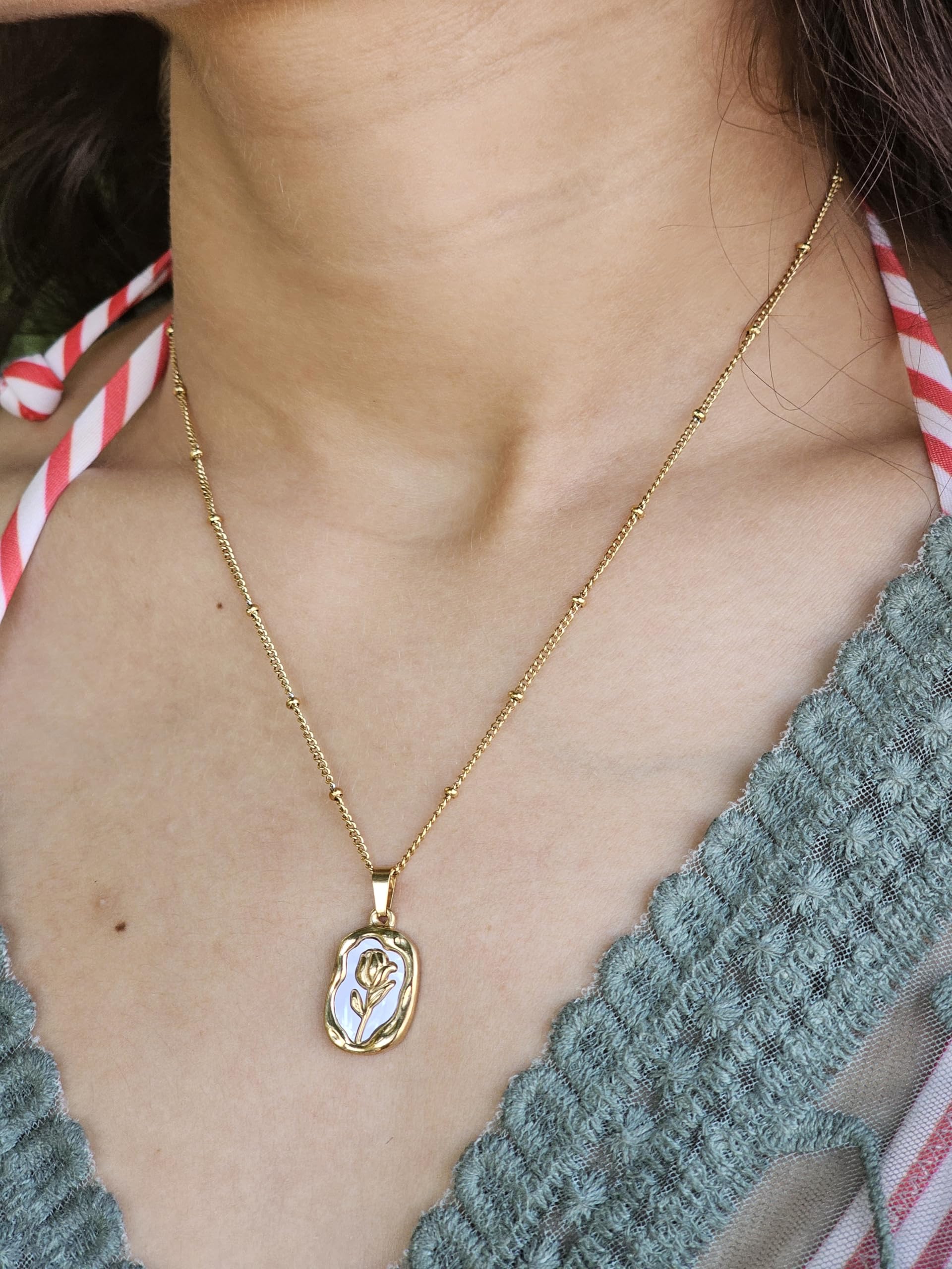 Hasto by Hasti Gold Rose Pendant Necklace for Women & Girls | Rectangle Medallion Flower Necklace | Elegant Daily Wear, Office, Party & Gift Jewellery