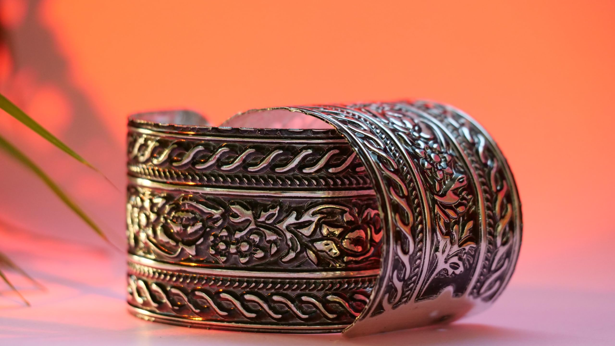 Hasto by Hasti Oxidised German Silver Floral Ropework Wide Cuff Bracelet for Women – Navratri, Garba & Festive Outfits