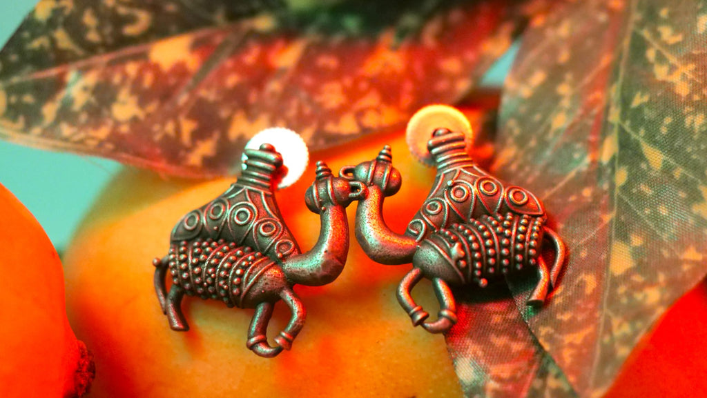 Hasto by Hasti Oxidised German Silver Camel Motif Stud Earrings for Women | Navratri Jewellery, Ethnic Kurti Earrings, Garba & Festive Style