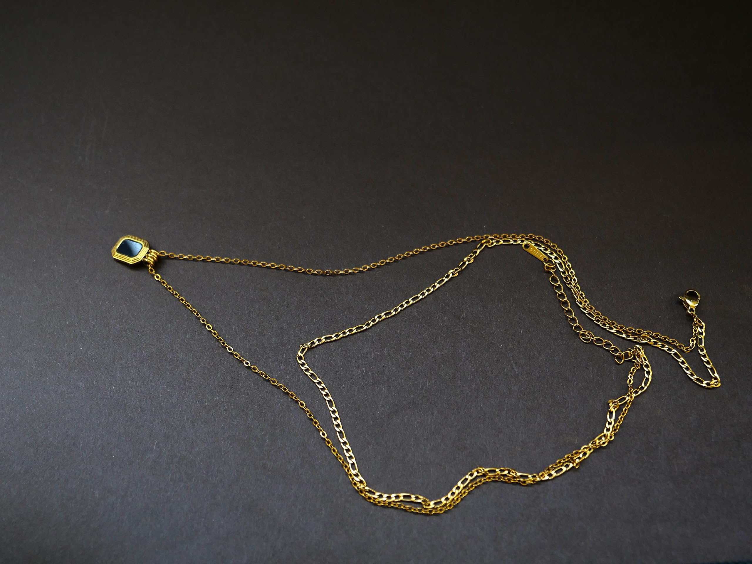 Hasto by Hasti Gold Layered Black Pendant Necklace for Women & Girls | Double Layer Chain Necklace with Square Black Charm | Minimal Daily Wear, Party & Gift Jewellery