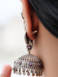 Hasto by Hasti The Elephant Trail Oxidised Jhumka Earrings for Women, Elephant Motif Long Statement Earrings, Silver-Tone