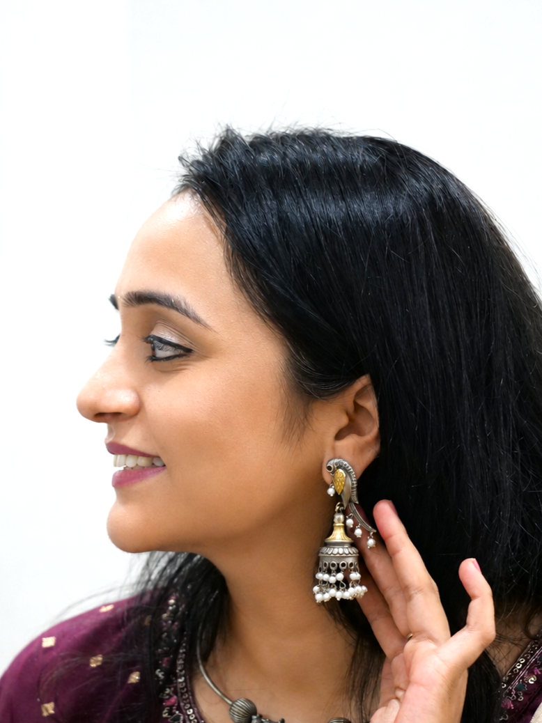 The Parrot Story Oxidised Jhumka