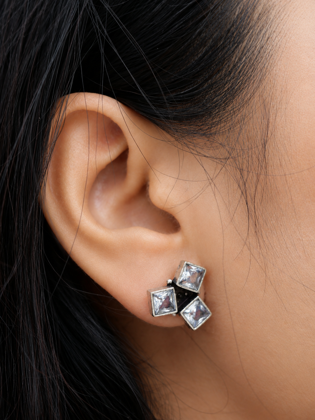 The Three-Stone Oxidised  Stud Earrings
