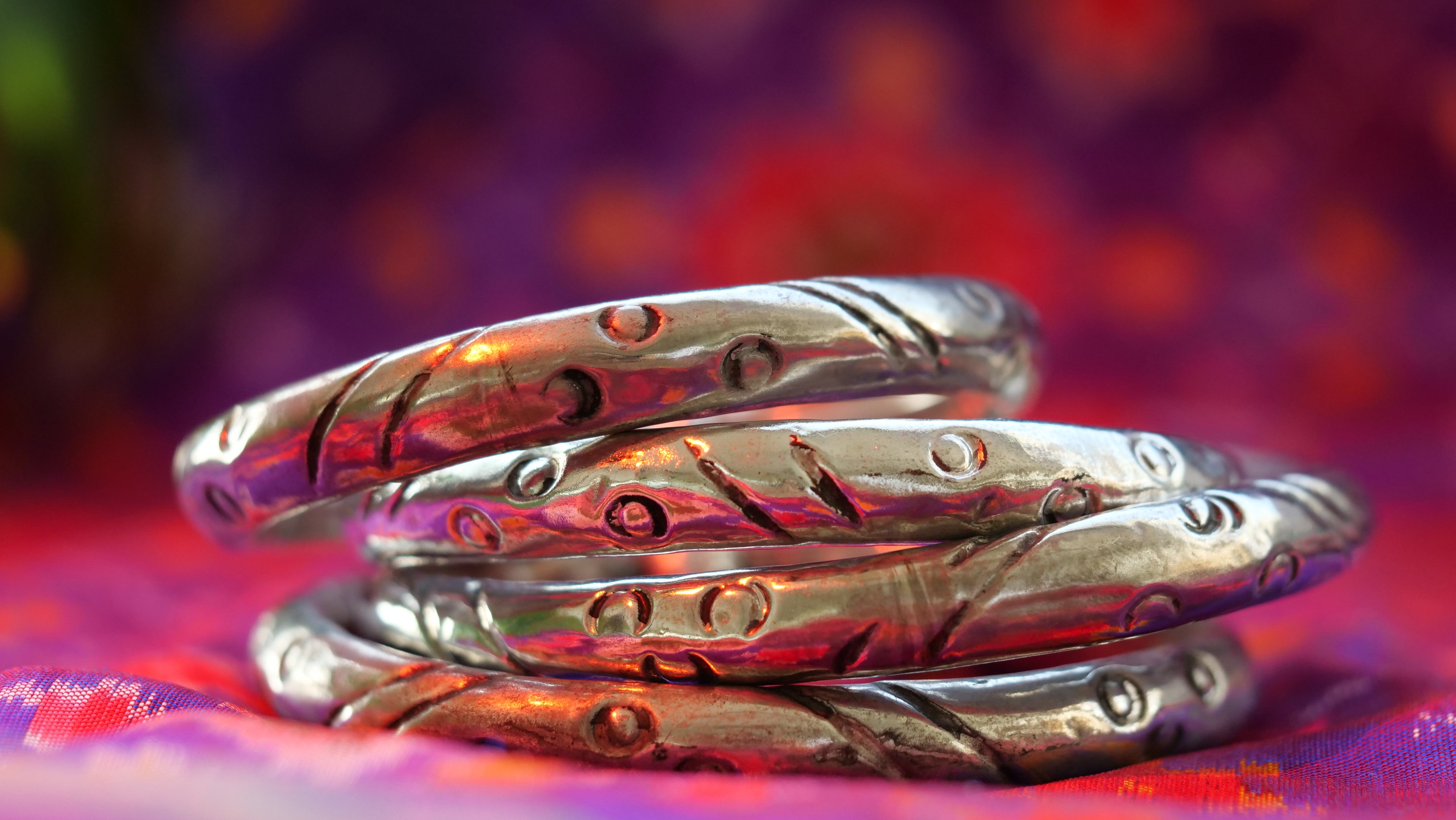 asto by Hasti German Silver Bracelet, Armlet & Necklace Set of 5 for Women | Adjustable Pull-Apart Bajuband Pair with Oxidised Necklace | Carved Bud-End Temple Jewellery Combo