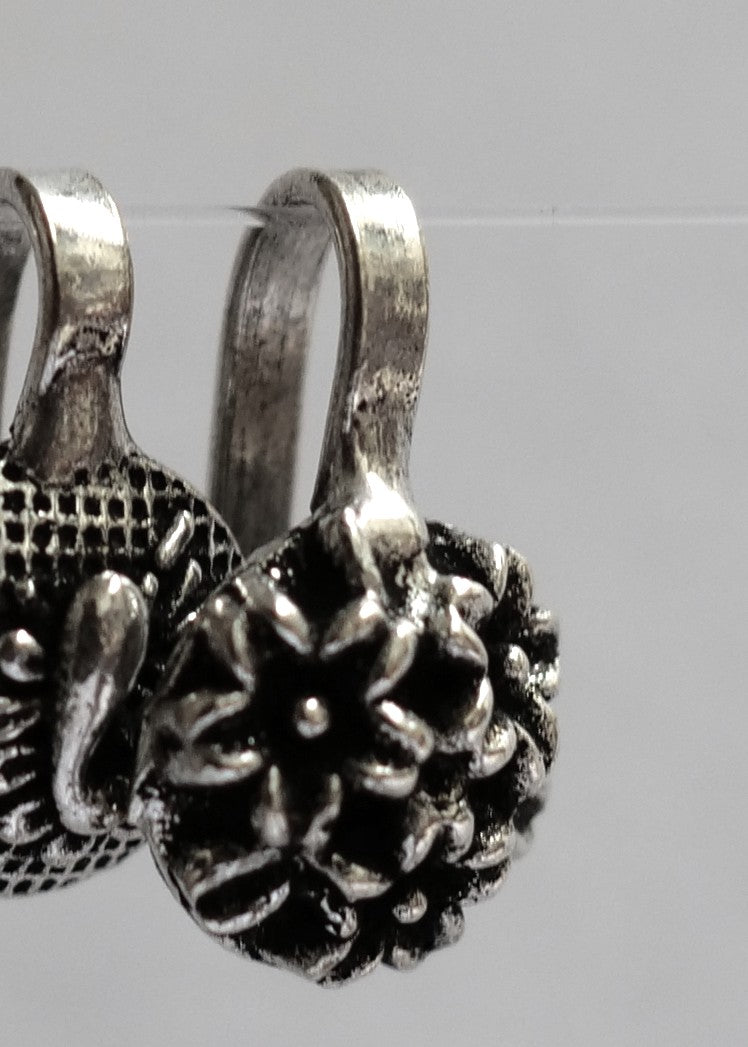 Hasto by Hasti Oxidised Silver-Tone Clip-On Nose Pins for Women, Floral & Geometric Patterns