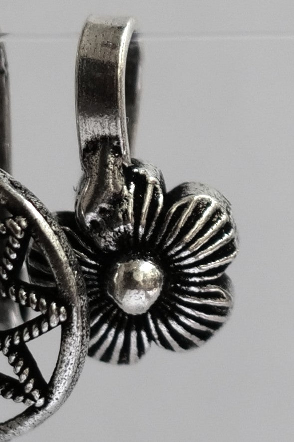 Hasto by Hasti Oxidised Silver-Tone Clip-On Nose Pins for Women, Floral & Geometric Patterns